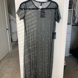 Forever 21 Black Pearl Mesh Dress Size S NEW!